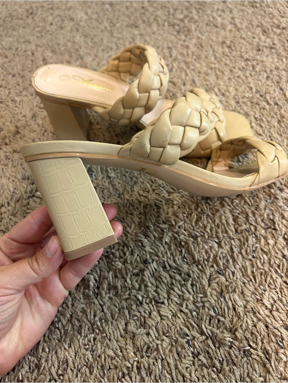 Beige Braided Block Heel Sandals - Unbranded